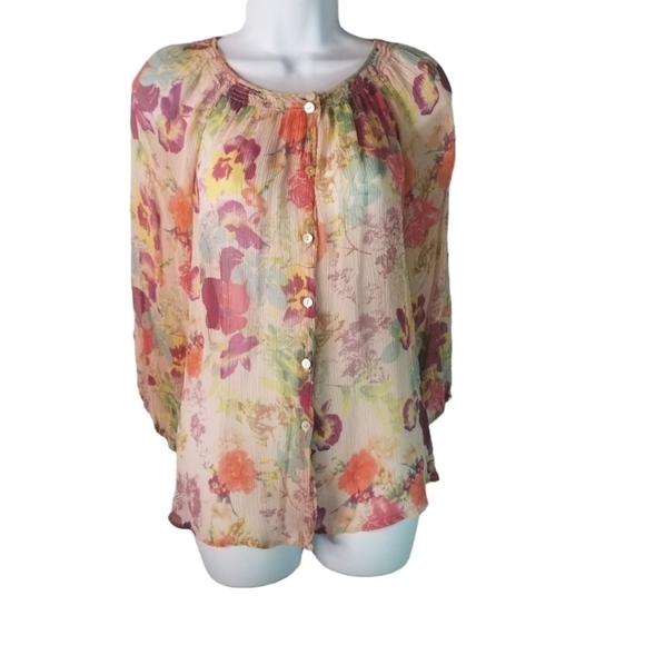 Sundance silk floral crinkle button up blouse - Picture 1 of 9